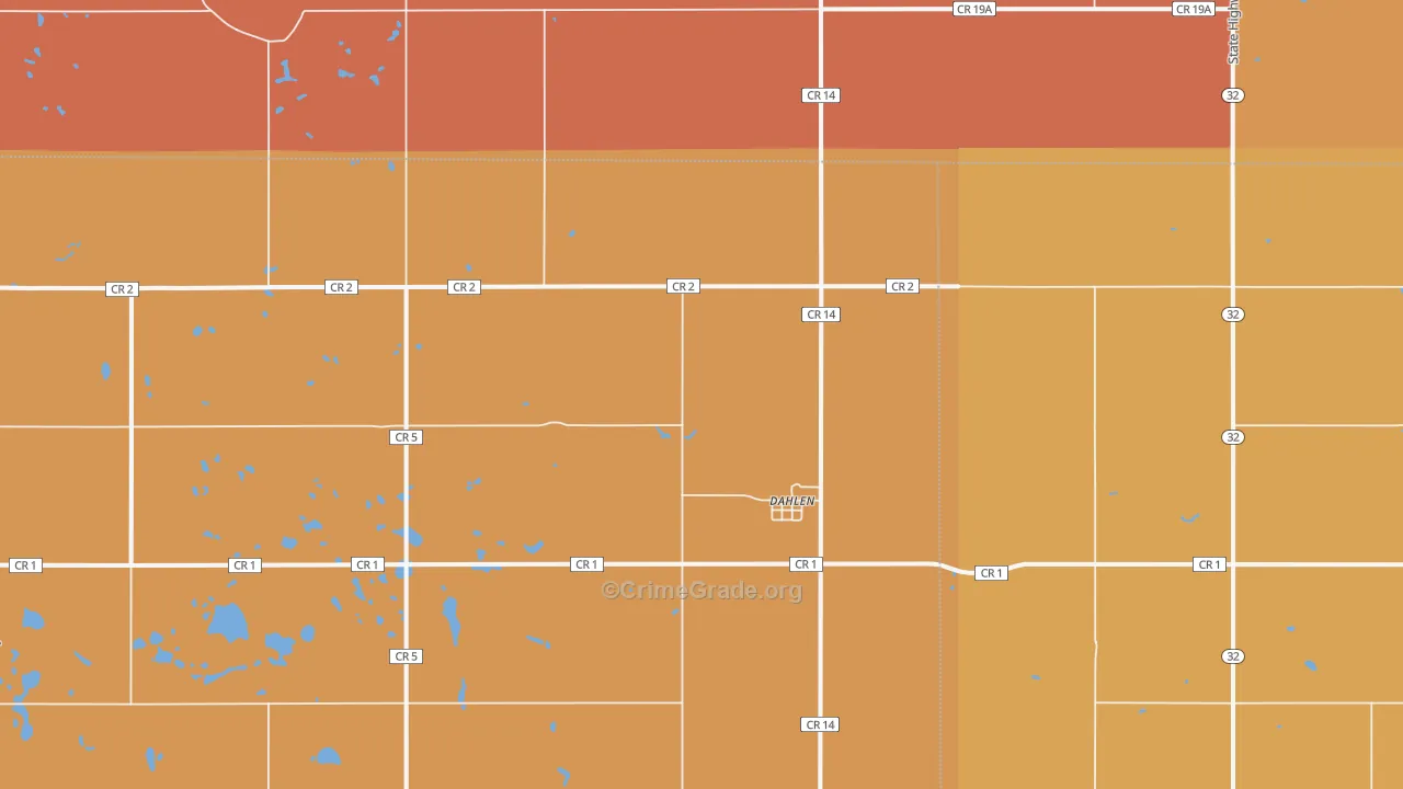 Dahlen, ND Map of Robbery Rates