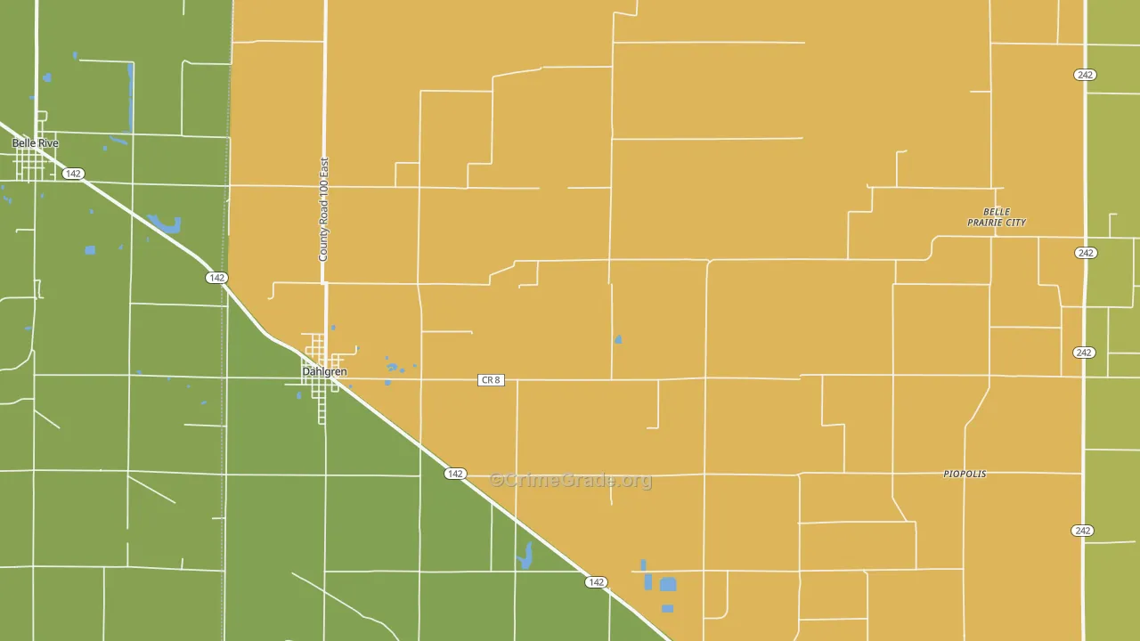 Dahlgren, IL Map of Robbery Rates