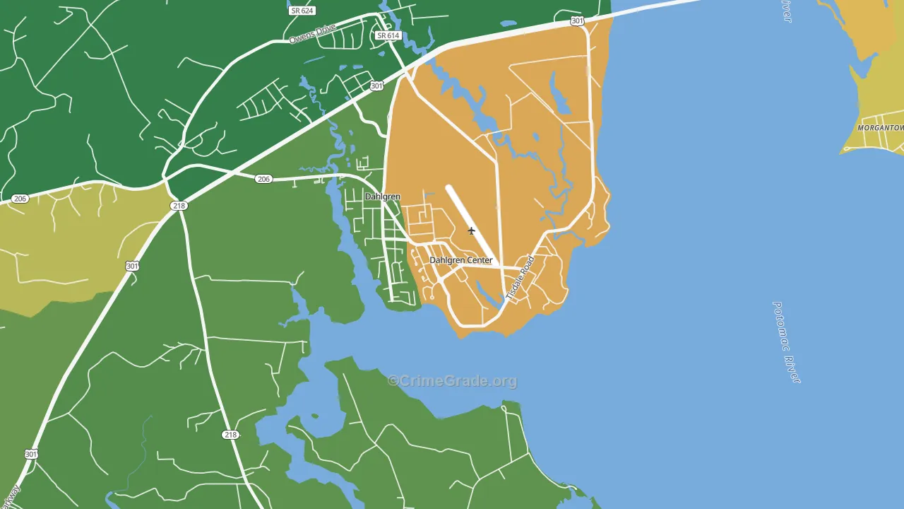 Dahlgren, VA Map of Robbery Rates
