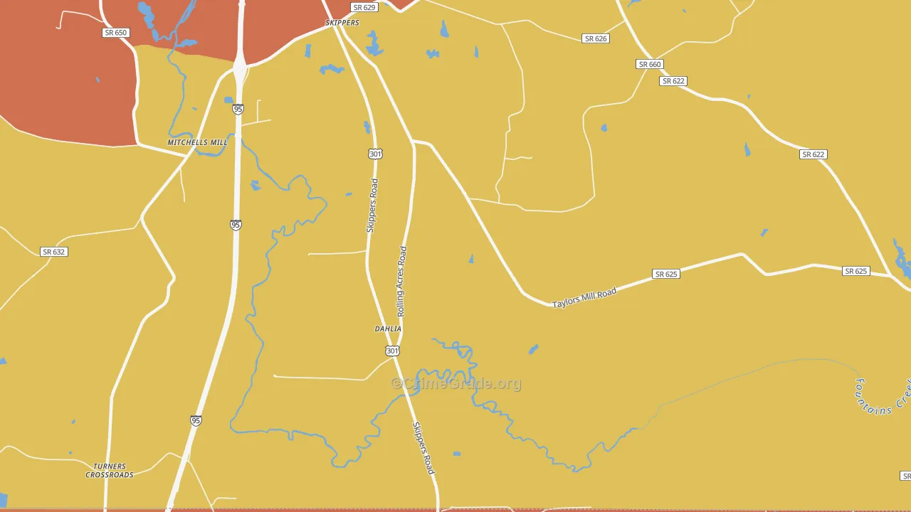 Dahlia, VA Map of Robbery Rates