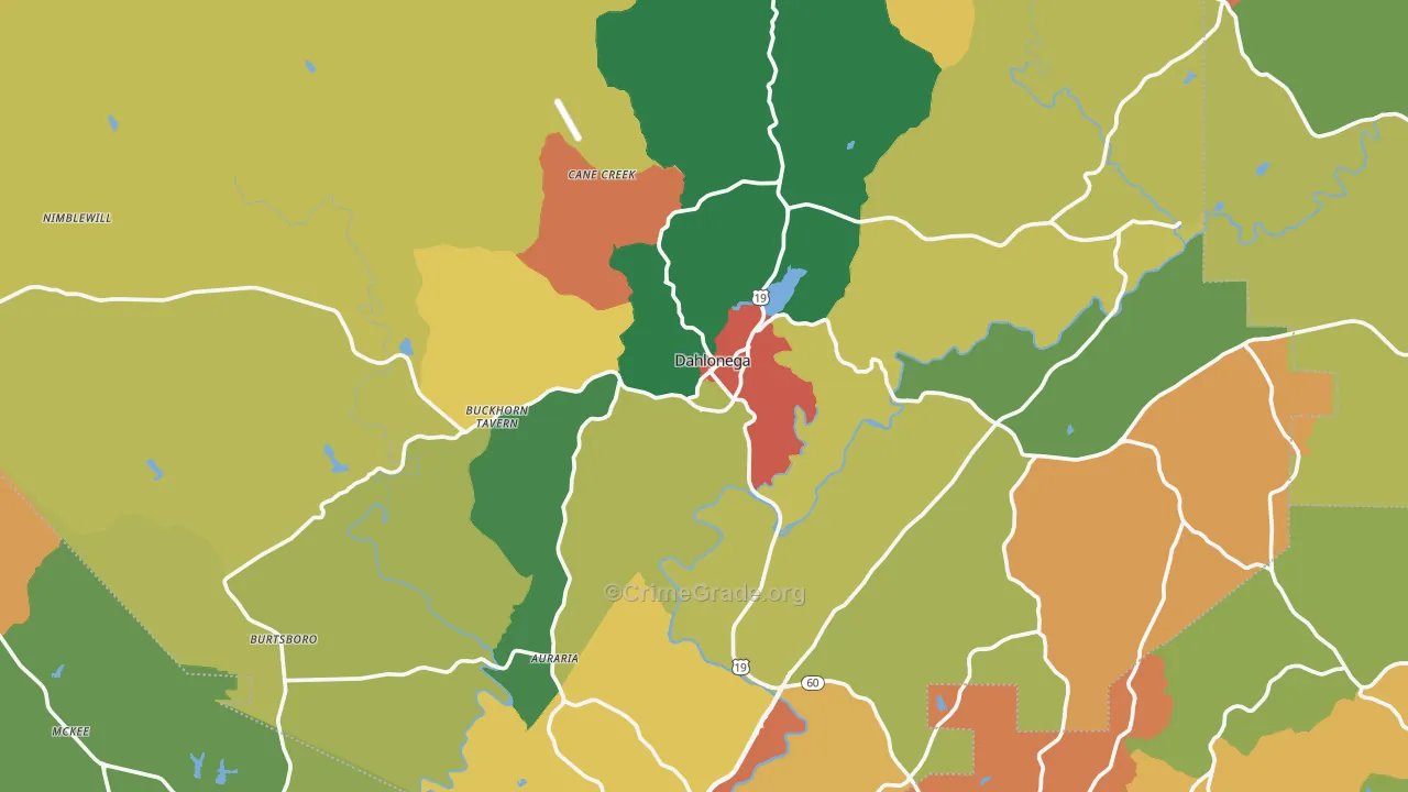 Dahlonega, GA Map of Robbery Rates