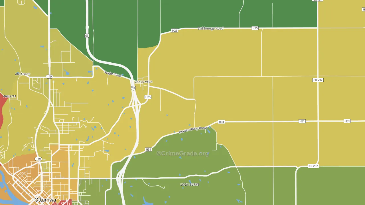 Dahlonega, IA Map of Robbery Rates