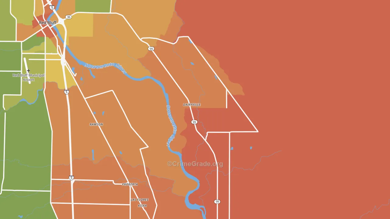 Dairyville, CA Map of Robbery Rates