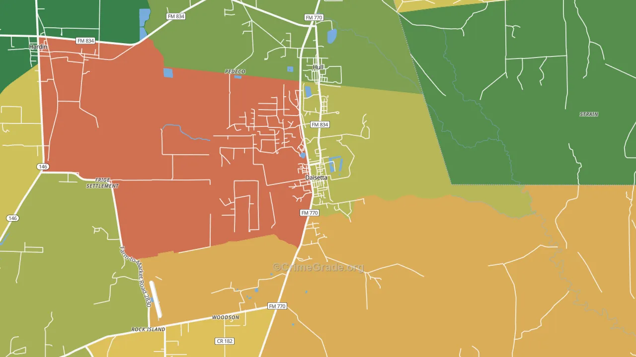 Daisetta, TX Map of Robbery Rates