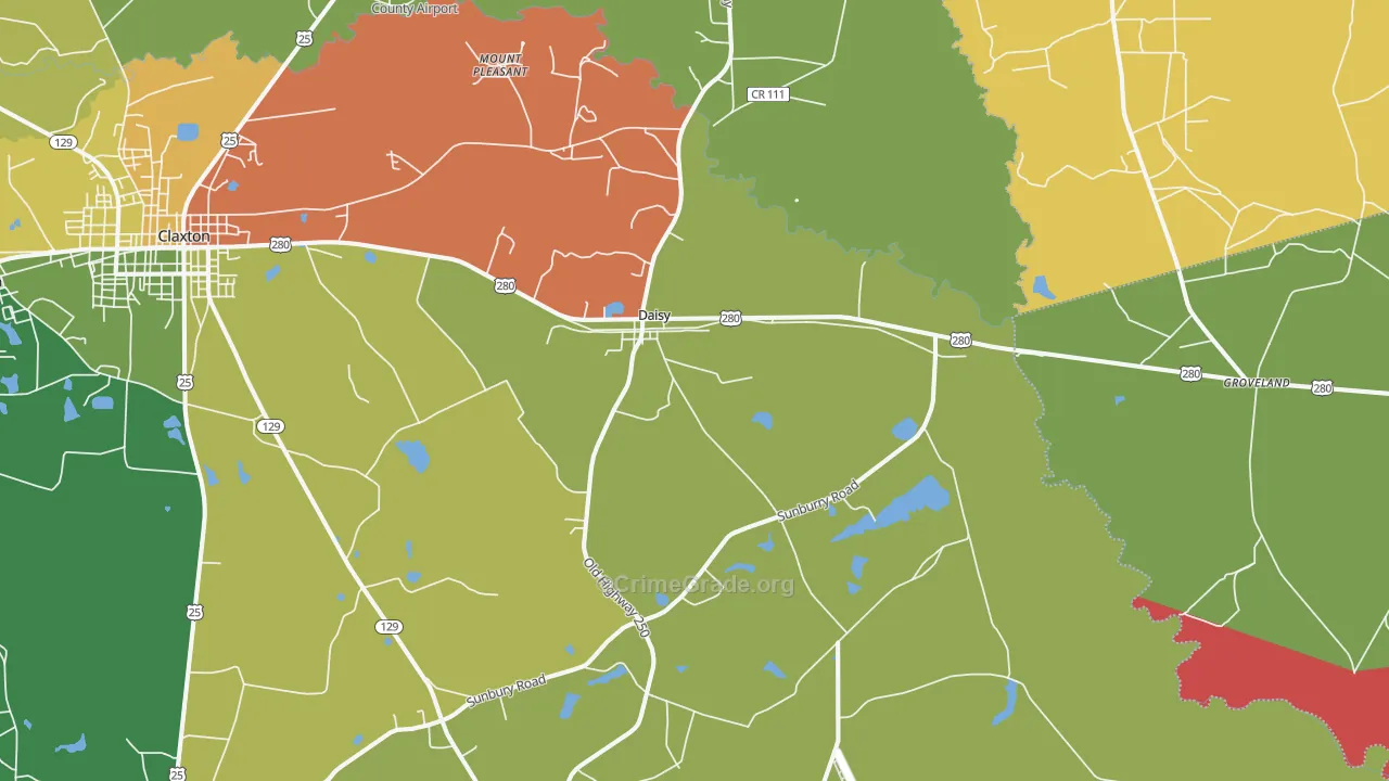 Daisy, GA Map of Robbery Rates