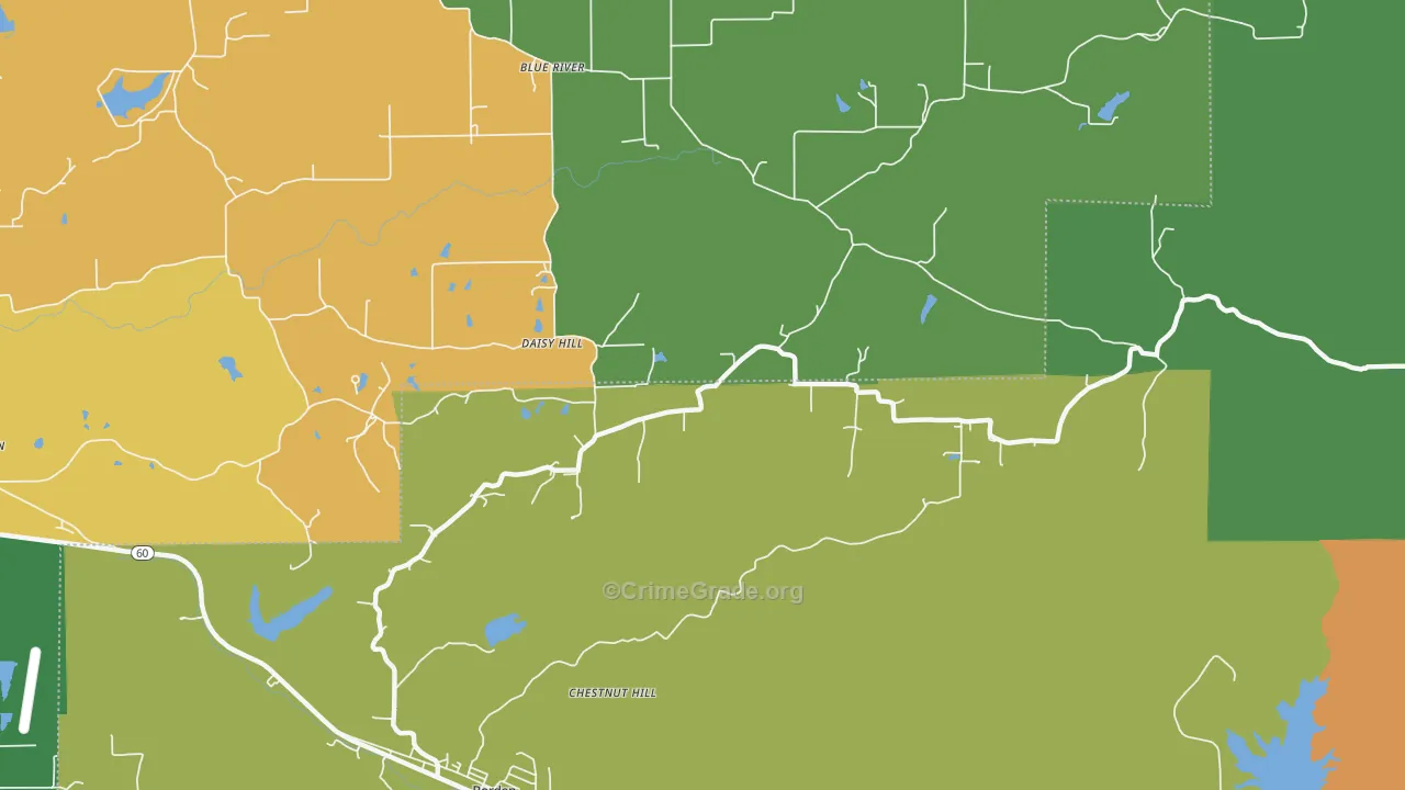 Daisy Hill, IN Map of Robbery Rates