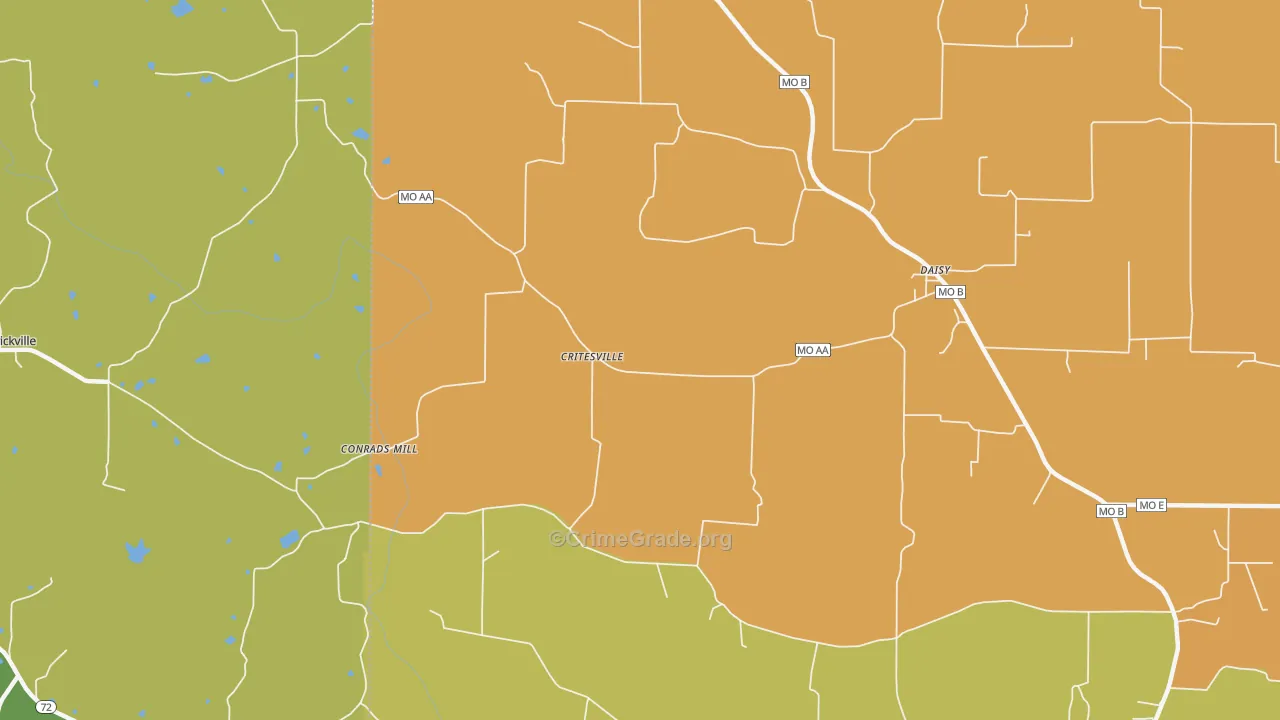 Daisy, MO Map of Robbery Rates