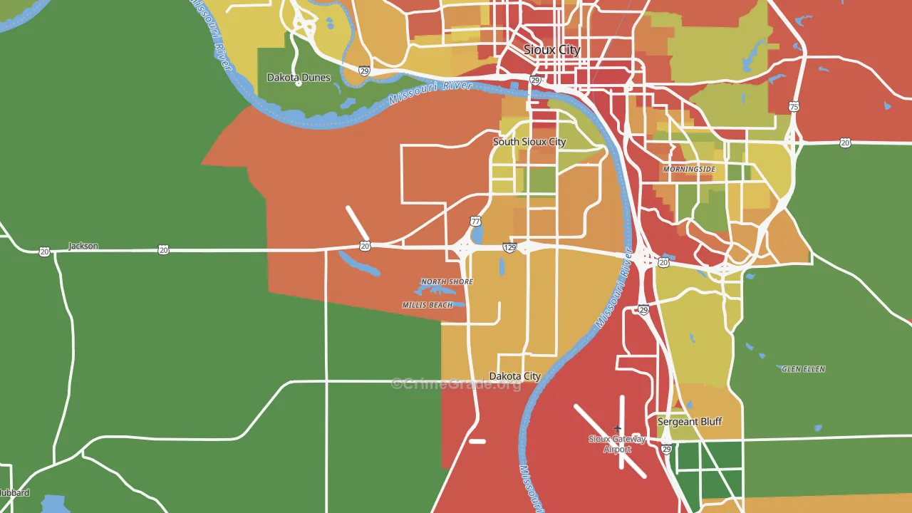 Dakota County, NE Map of Robbery Rates