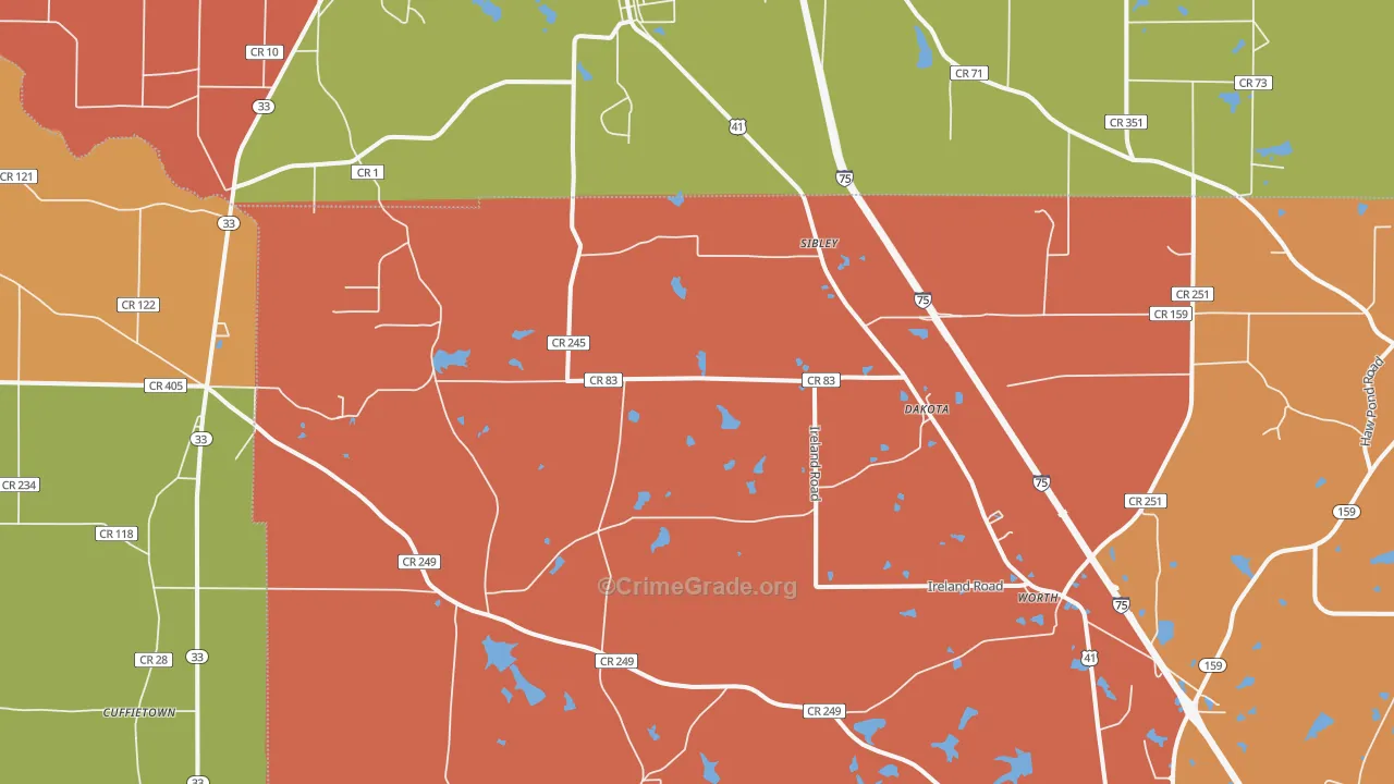 Dakota, GA Map of Robbery Rates
