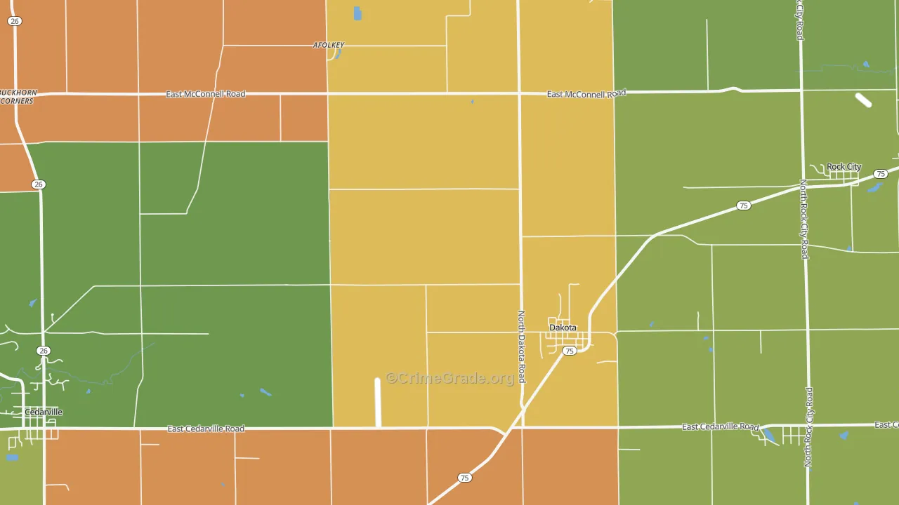 Dakota, IL Map of Robbery Rates