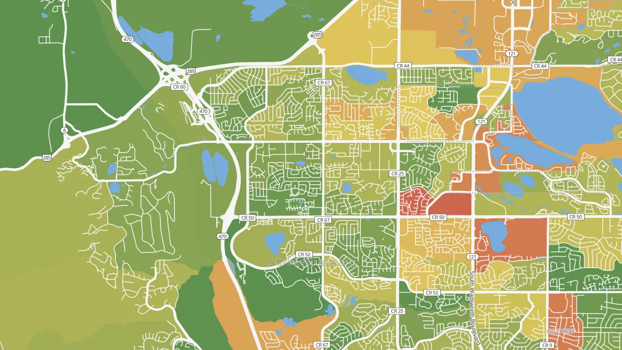 Dakota Ridge, CO Map of Robbery Rates
