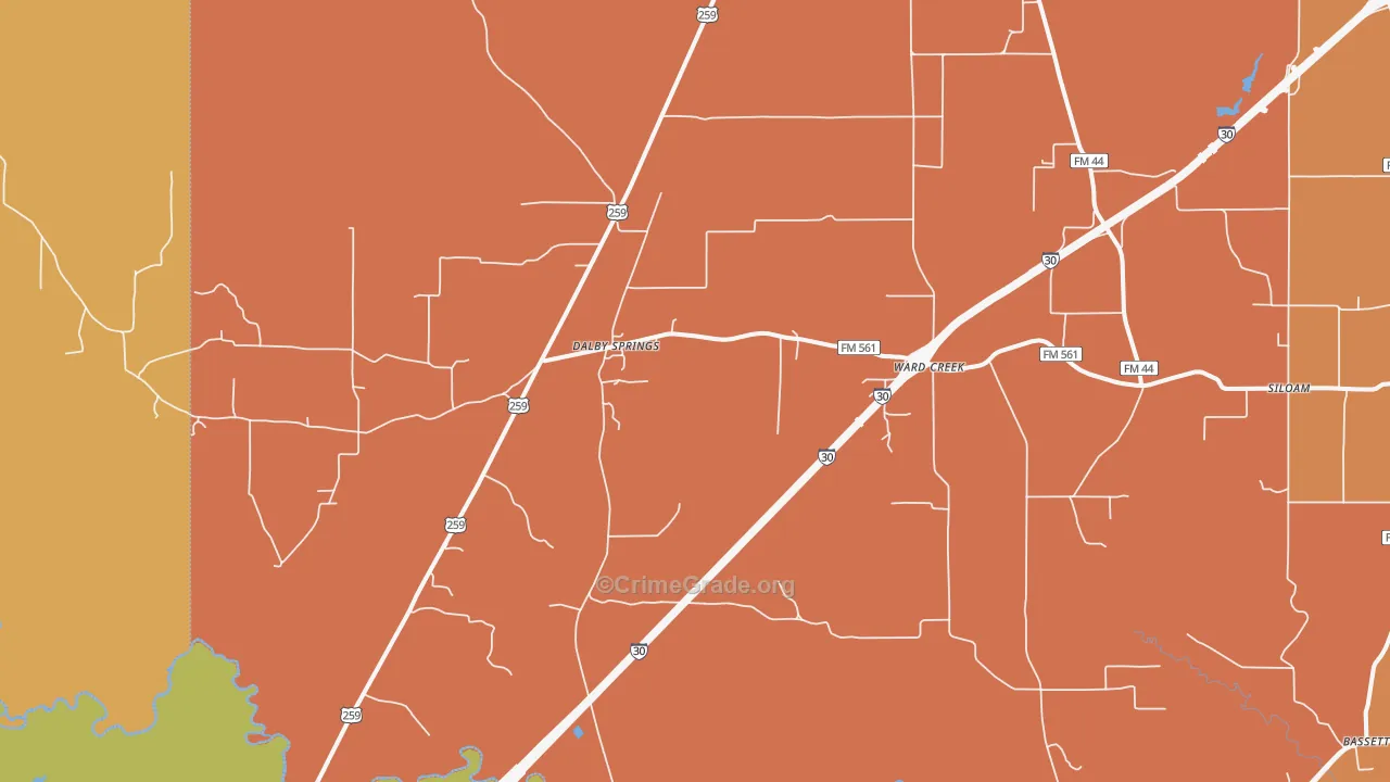Dalby Springs, TX Map of Robbery Rates