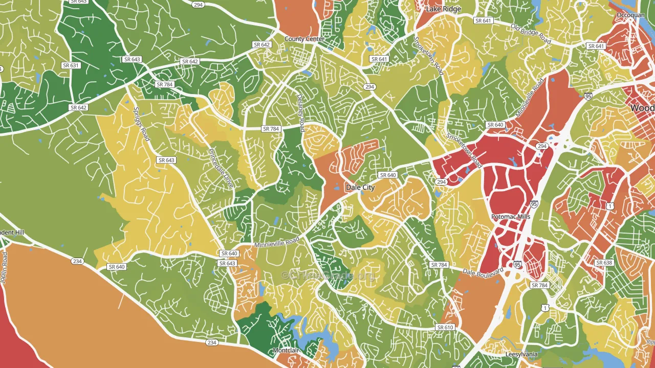 Dale City, VA Map of Robbery Rates