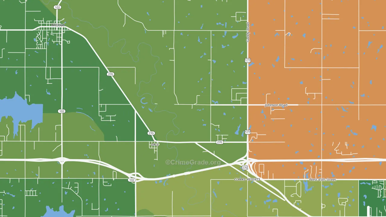 Dale, OK Map of Robbery Rates