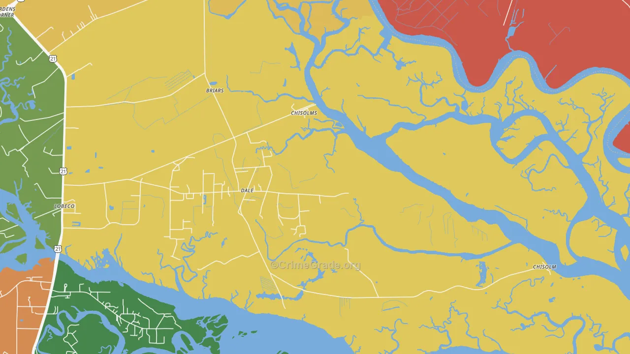 Dale, SC Map of Robbery Rates