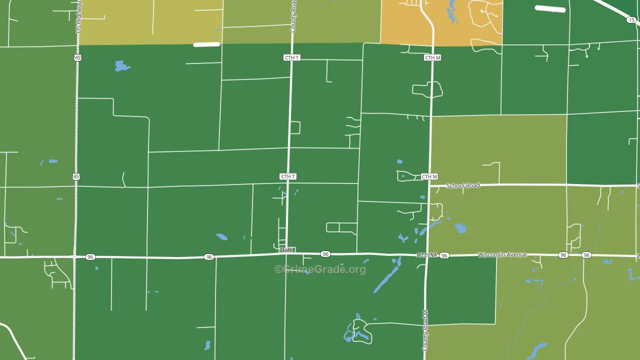 Dale, WI Map of Robbery Rates