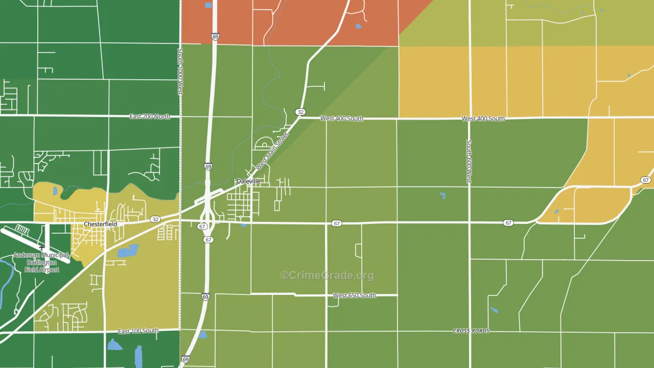 Daleville, IN Map of Robbery Rates