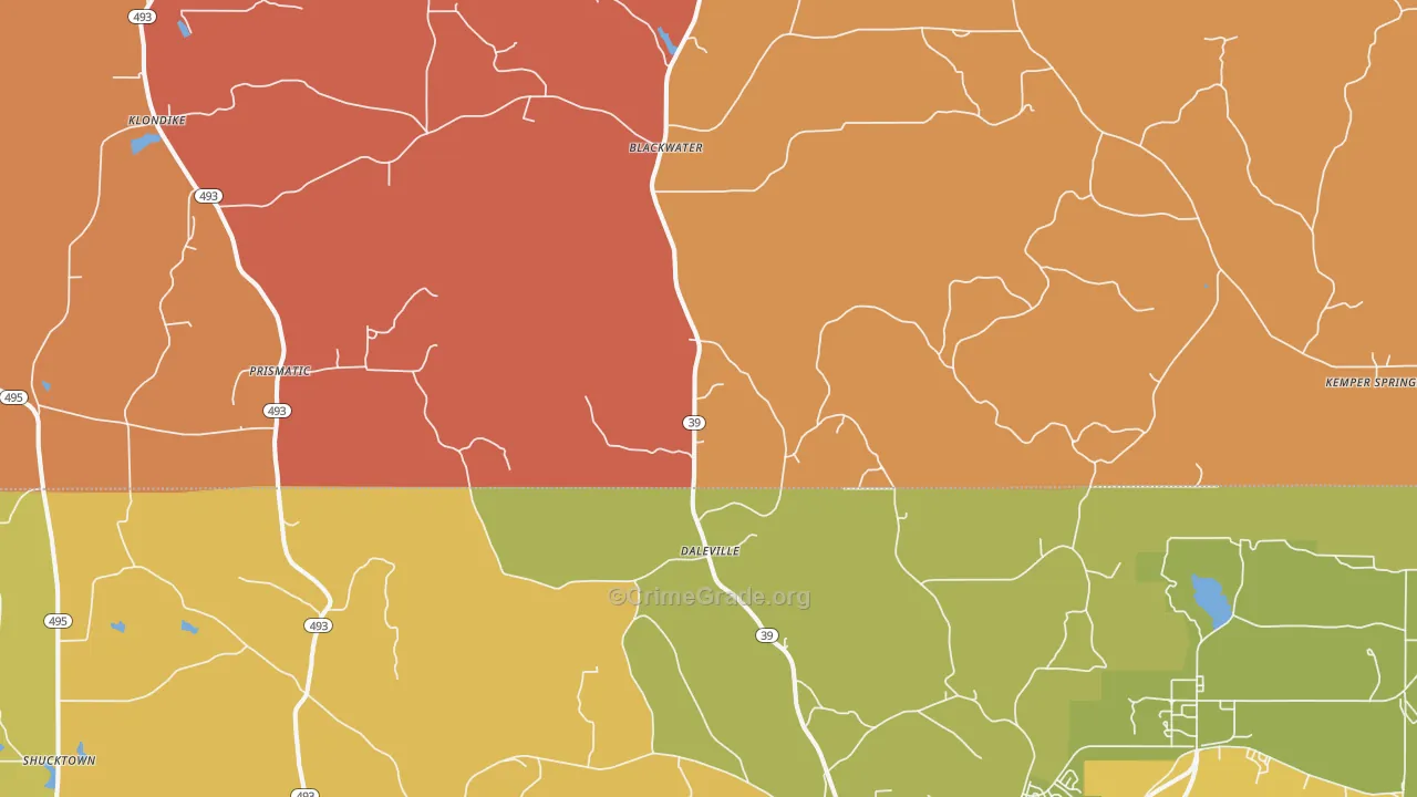 Daleville, MS Map of Robbery Rates