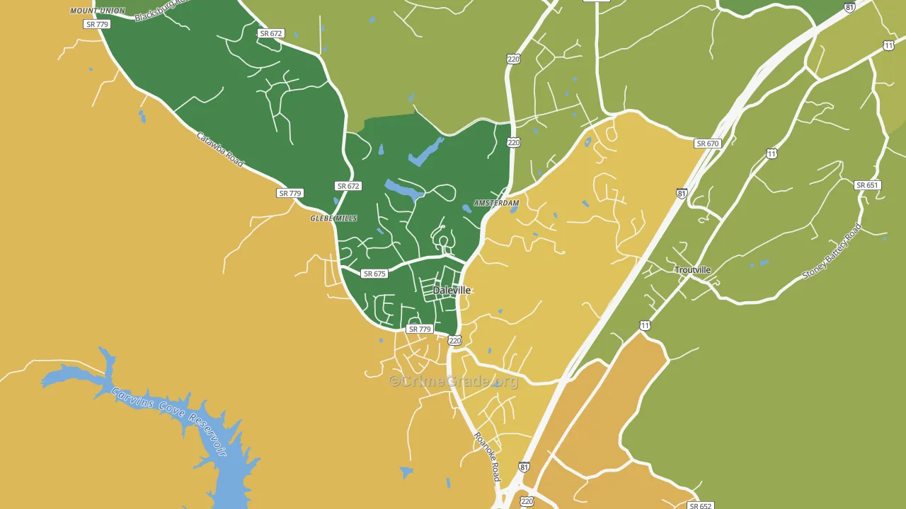 Daleville, VA Map of Robbery Rates
