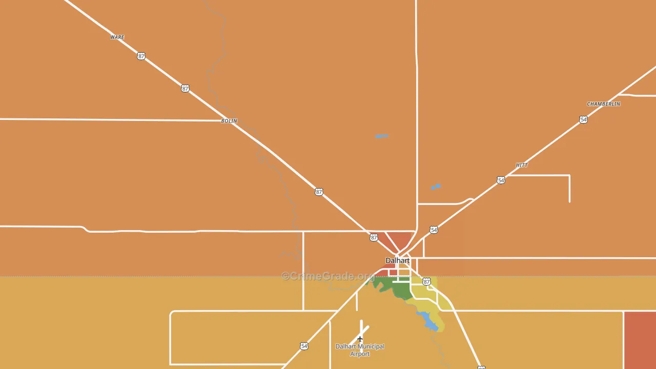 Dallam County, TX Map of Robbery Rates