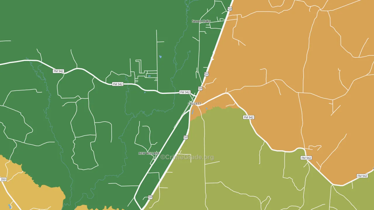 Dallardsville, TX Map of Robbery Rates