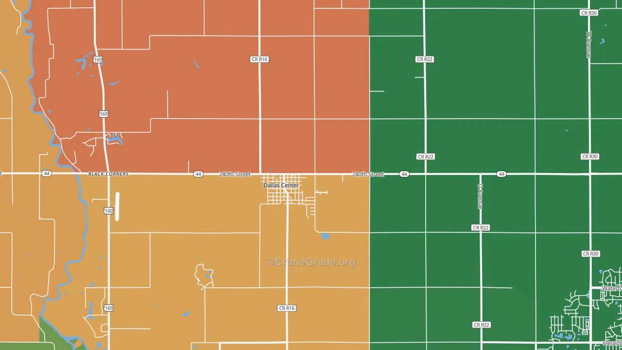 Dallas Center, IA Map of Robbery Rates