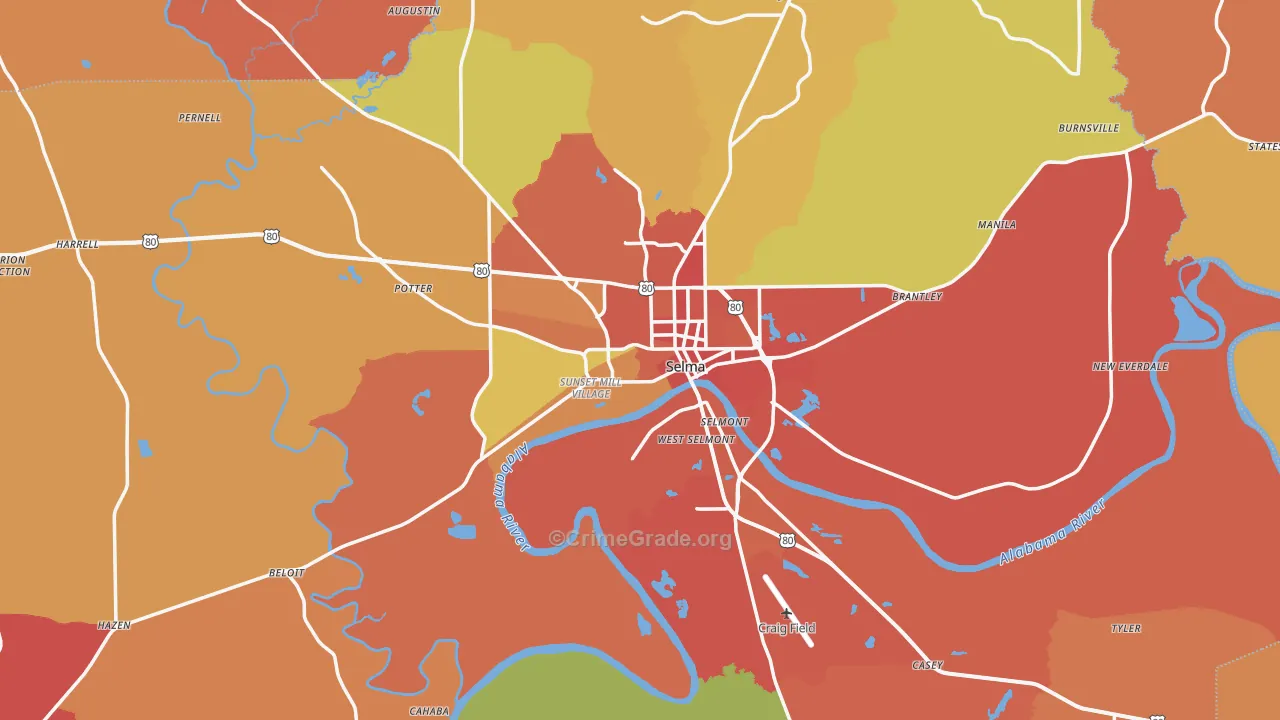 Dallas County, AL Map of Robbery Rates