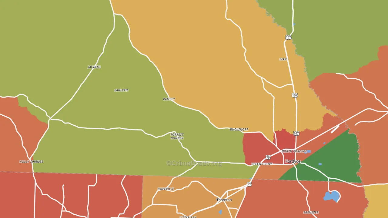 Dallas County, AR Map of Robbery Rates