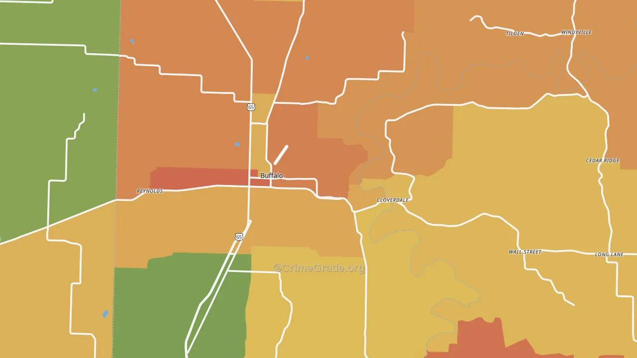 Dallas County, MO Map of Robbery Rates