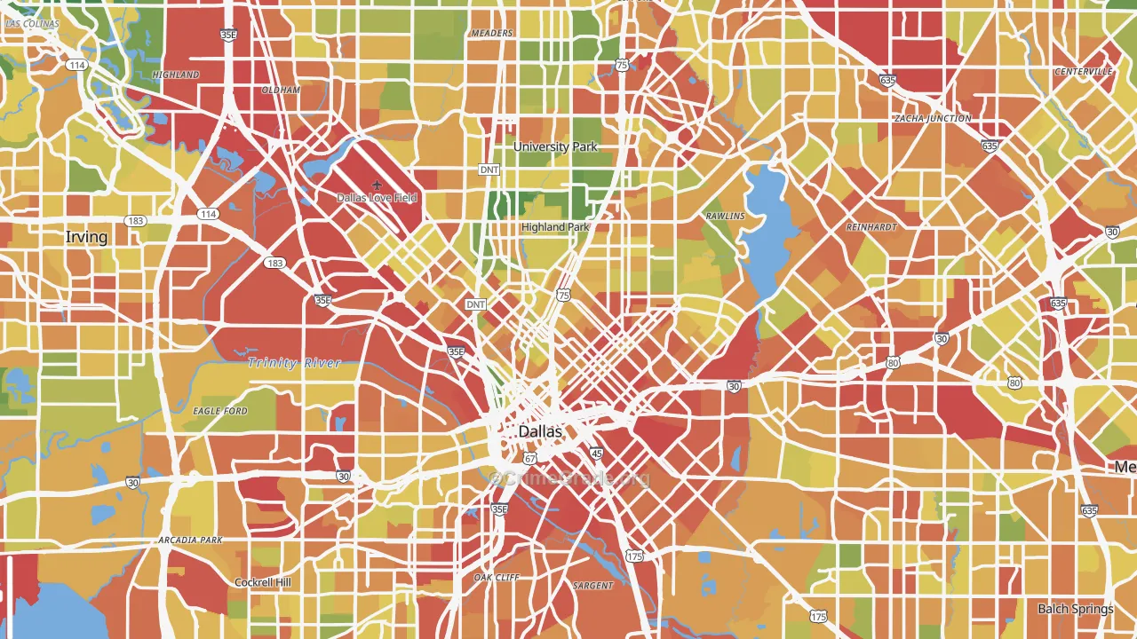 Dallas County, TX Map of Robbery Rates