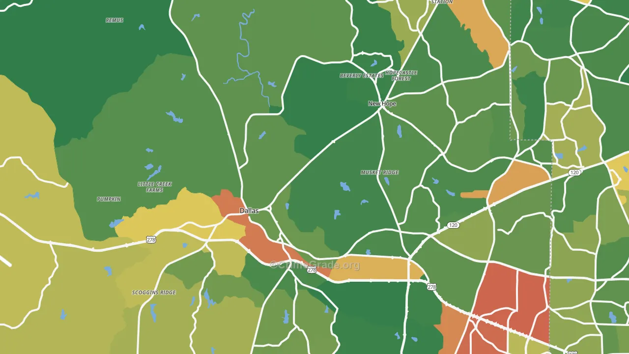 Dallas, GA Map of Robbery Rates