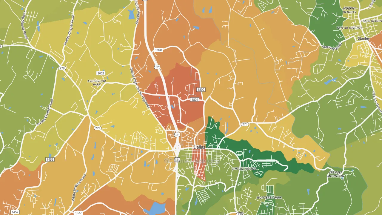 Dallas, NC Map of Robbery Rates