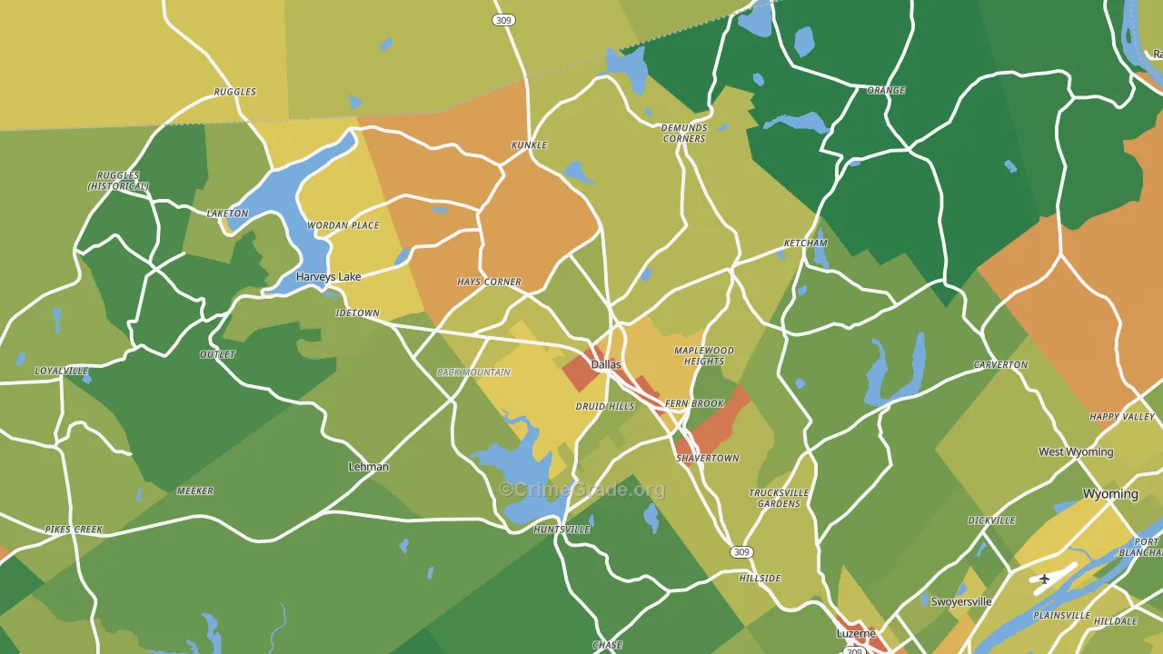 Dallas, PA Map of Robbery Rates