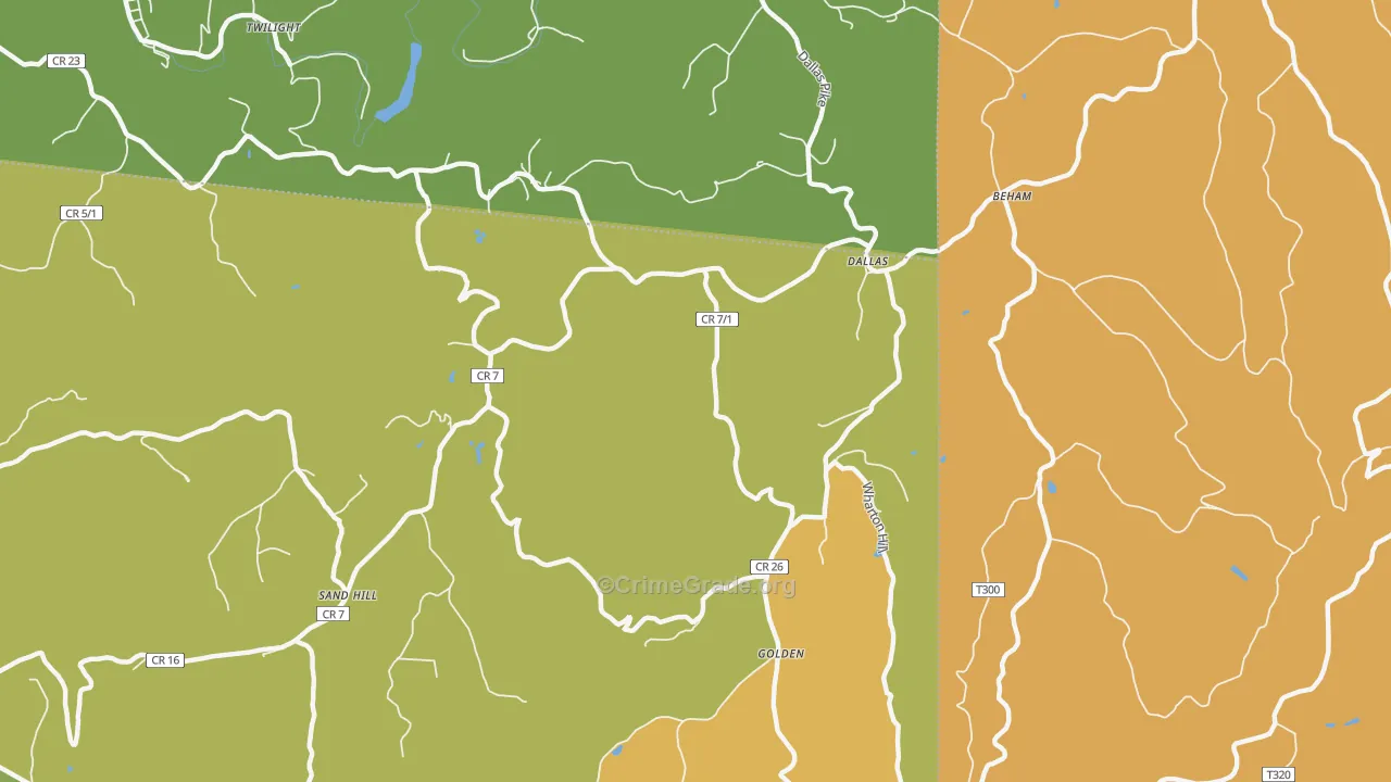 Dallas, WV Map of Robbery Rates