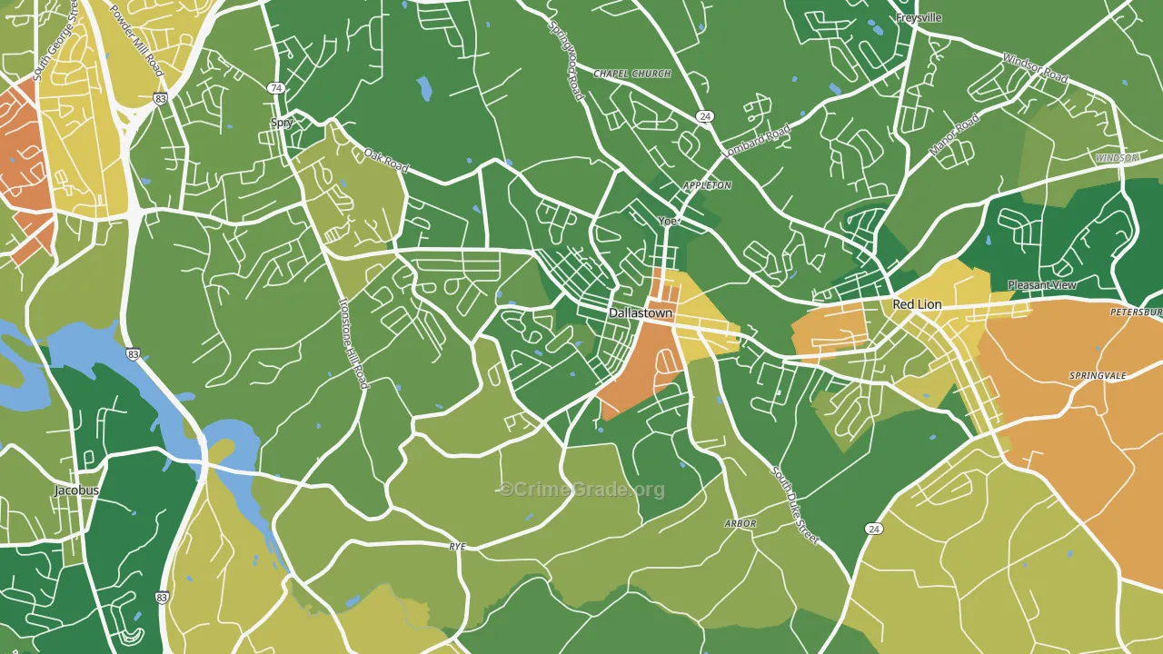 Dallastown, PA Map of Robbery Rates