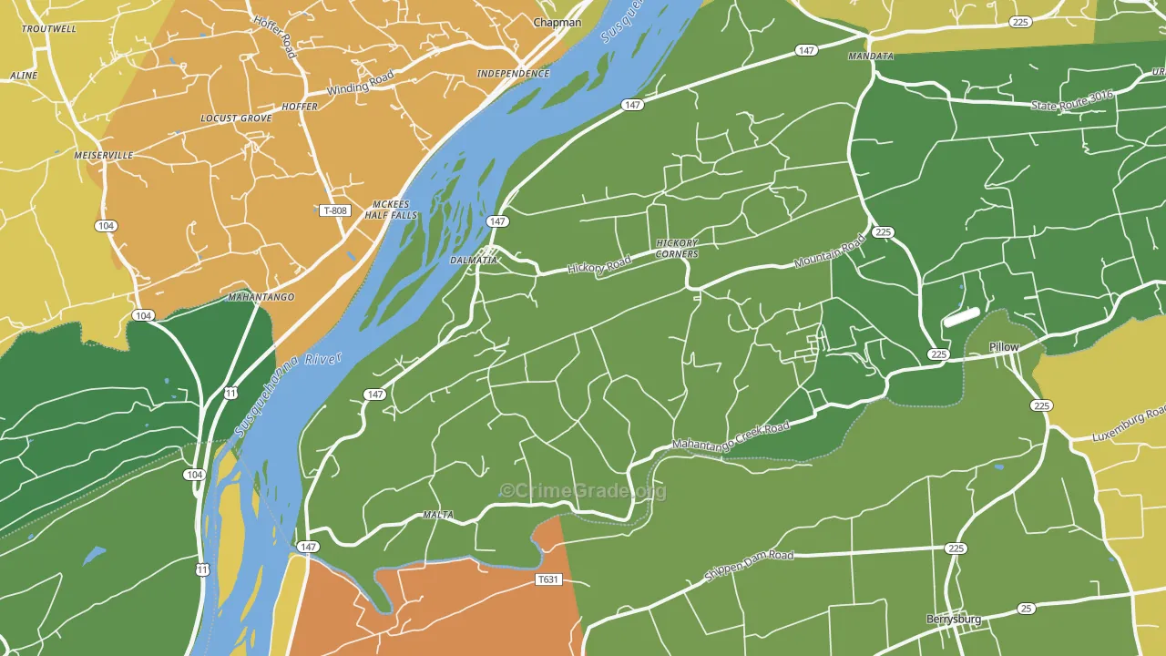 Dalmatia, PA Map of Robbery Rates
