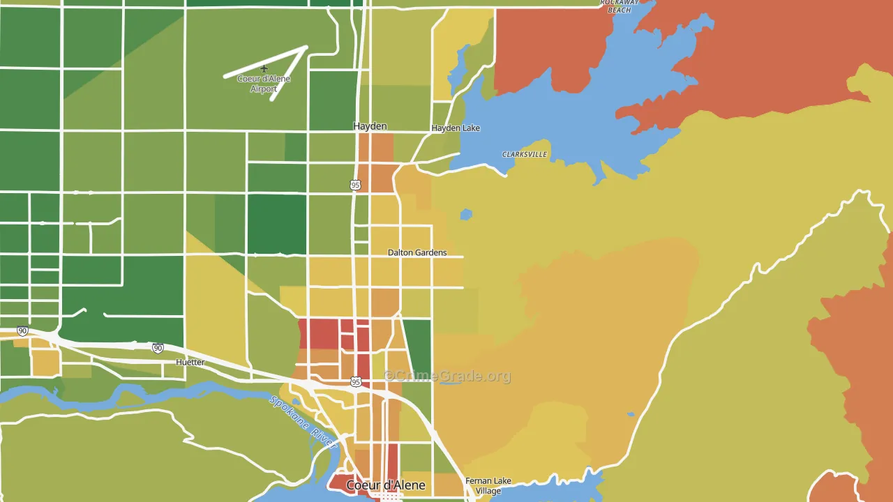 Dalton Gardens, ID Map of Robbery Rates