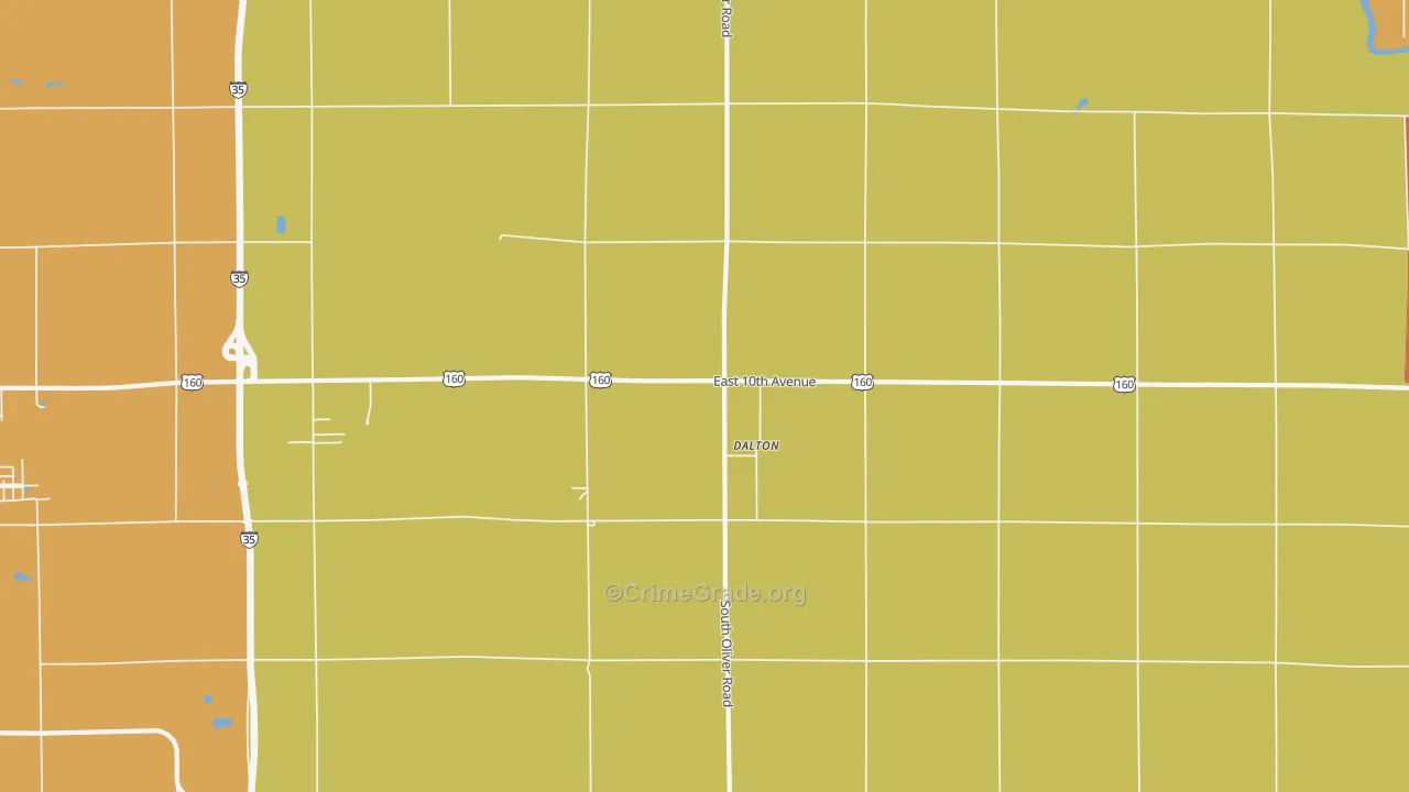 Dalton, KS Map of Robbery Rates