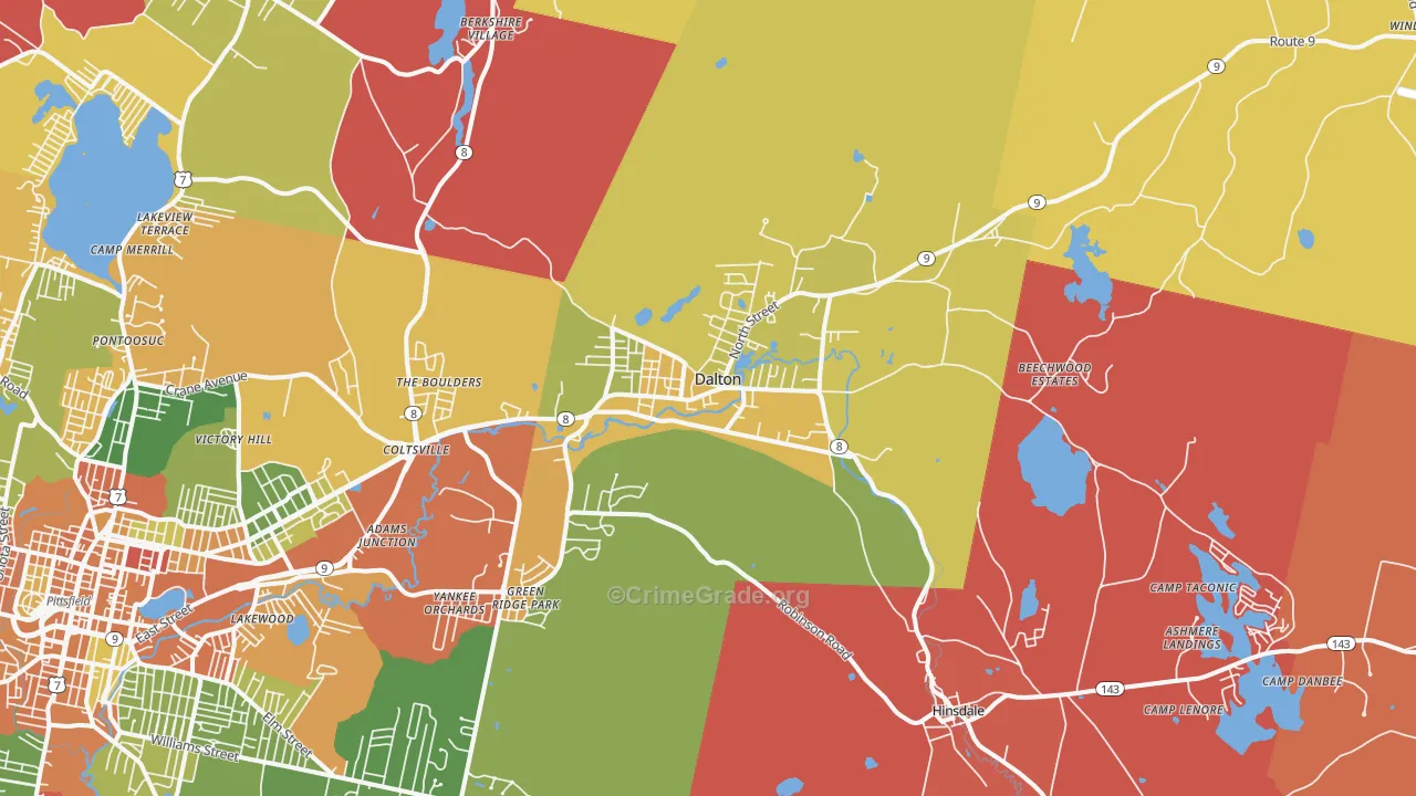Dalton, MA Map of Robbery Rates