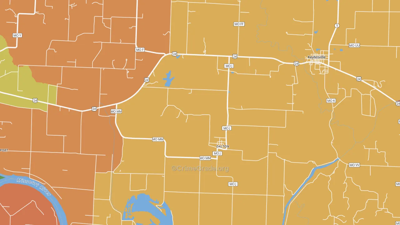 Dalton, MO Map of Robbery Rates