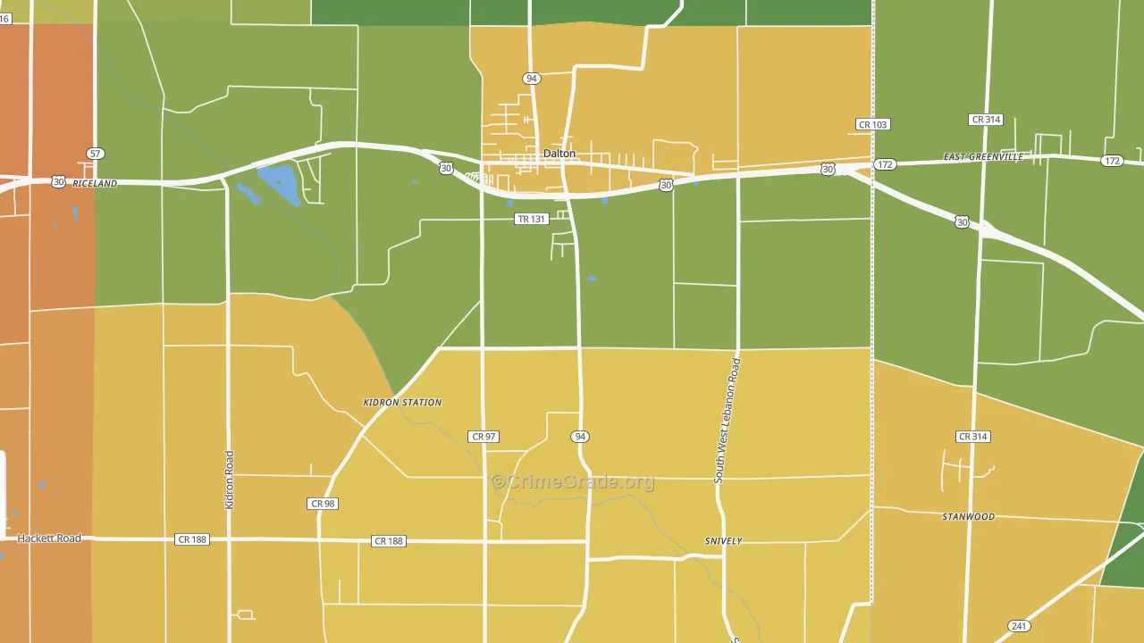 Dalton, OH Map of Robbery Rates