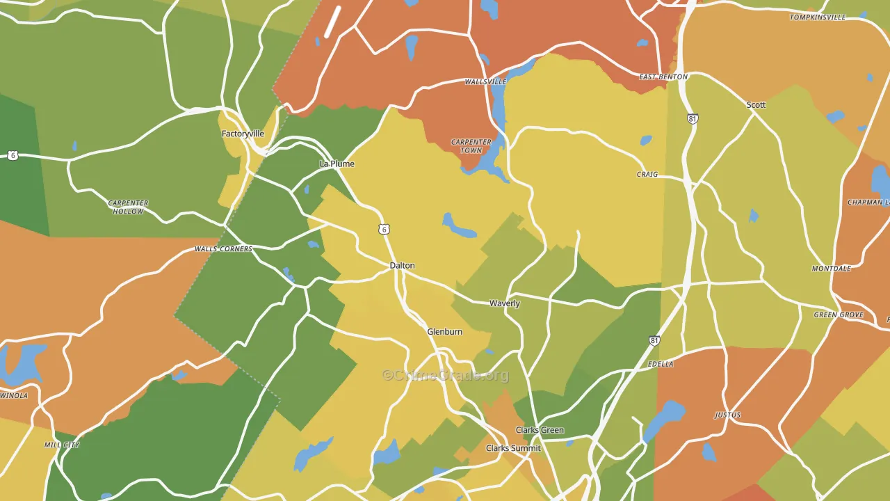 Dalton, PA Map of Robbery Rates