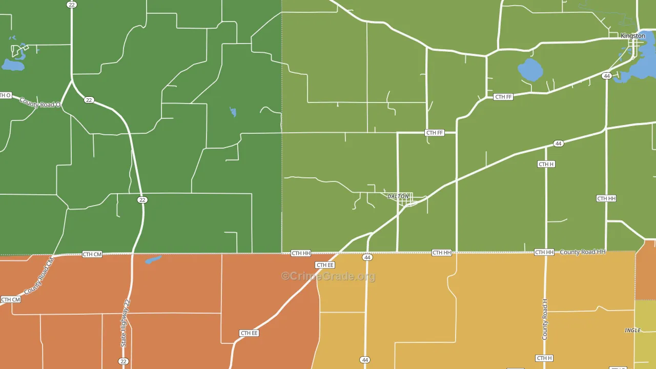 Dalton, WI Map of Robbery Rates