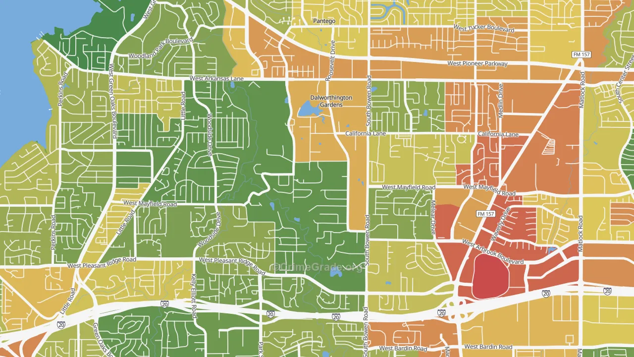 Dalworthington Gardens, TX Map of Robbery Rates