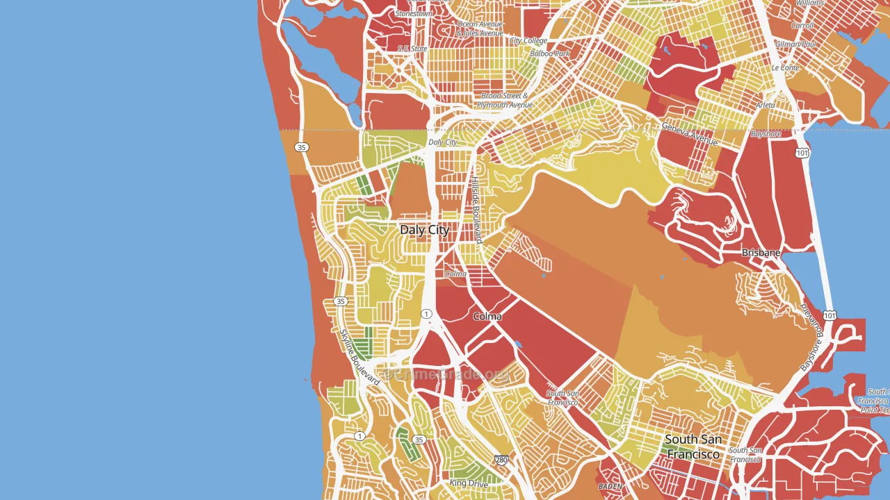 Daly City, CA Map of Robbery Rates