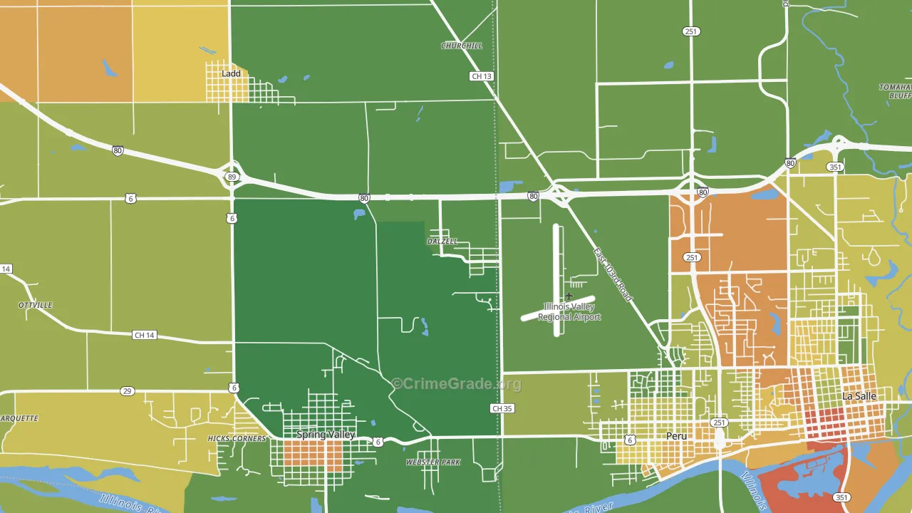 Dalzell, IL Map of Robbery Rates