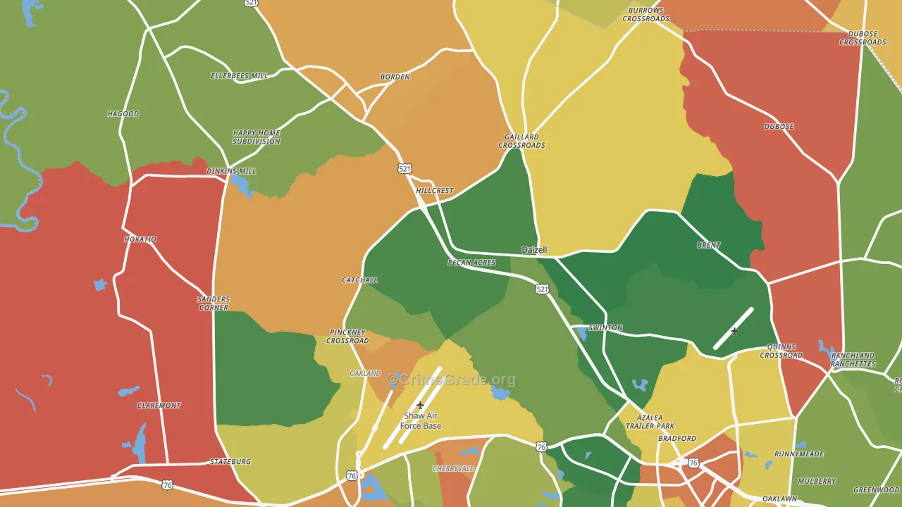Dalzell, SC Map of Robbery Rates
