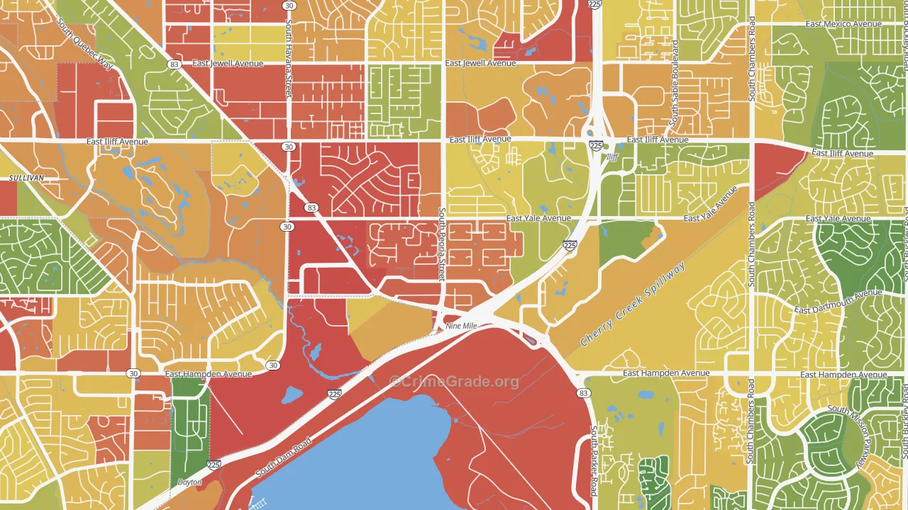 Dam East-West, Aurora, CO Map of Robbery Rates