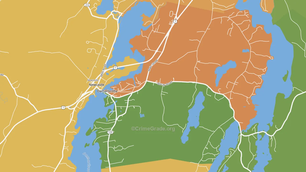 Damariscotta, ME Map of Robbery Rates