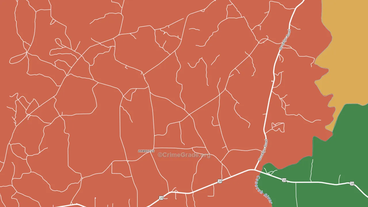 Damascus, AL Map of Robbery Rates